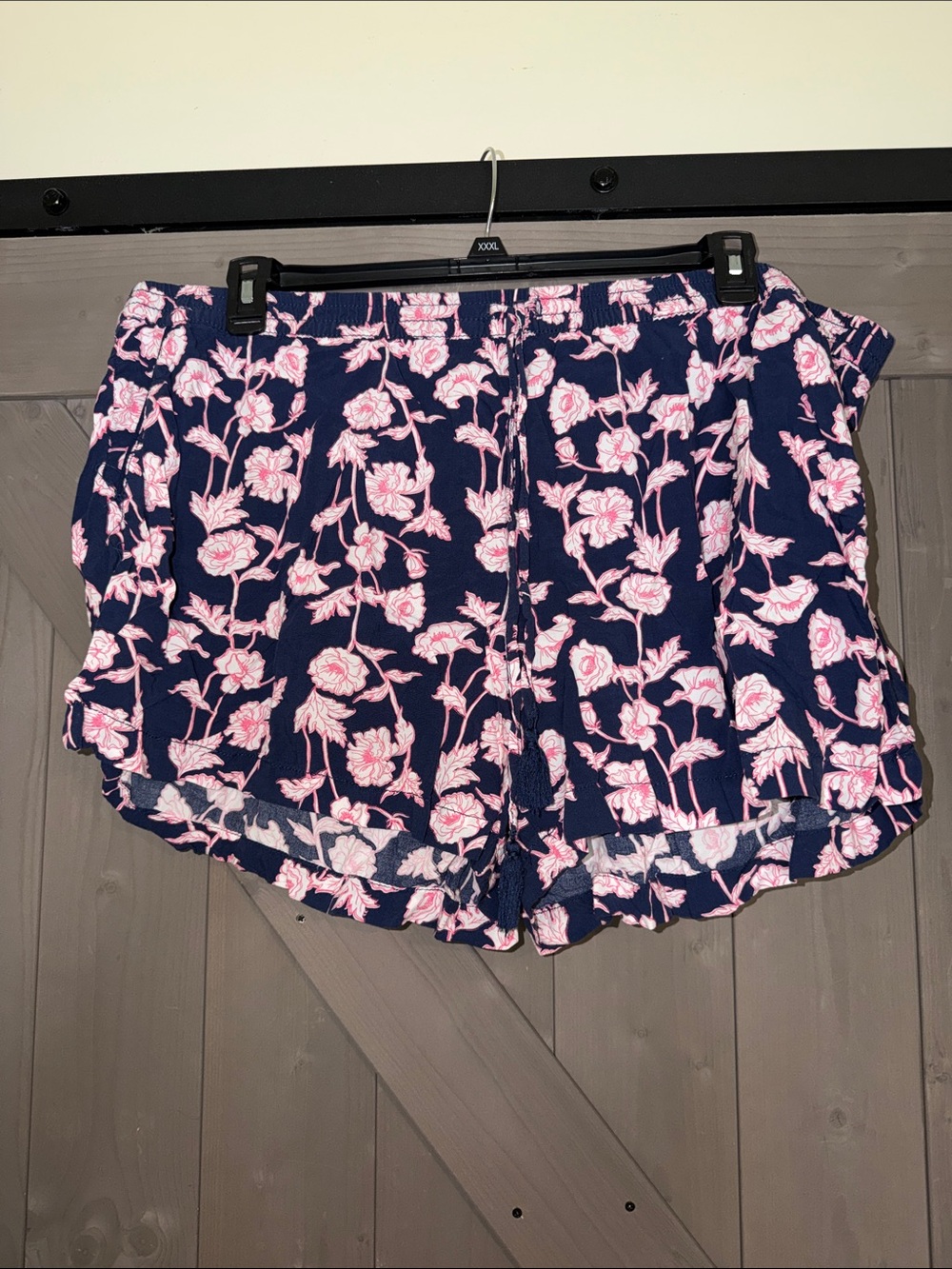 a.n.a Navy Floral Drawstring Athletic Shorts with Pink Blooms